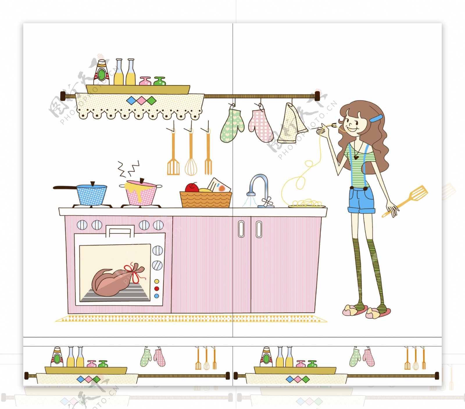 卡通厨房小女孩图片