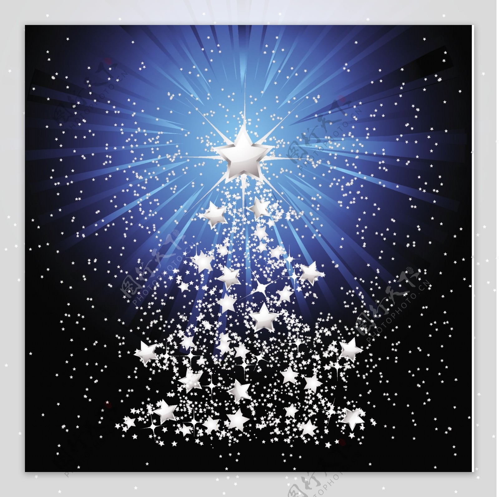 矢量星光放射背景圣诞树