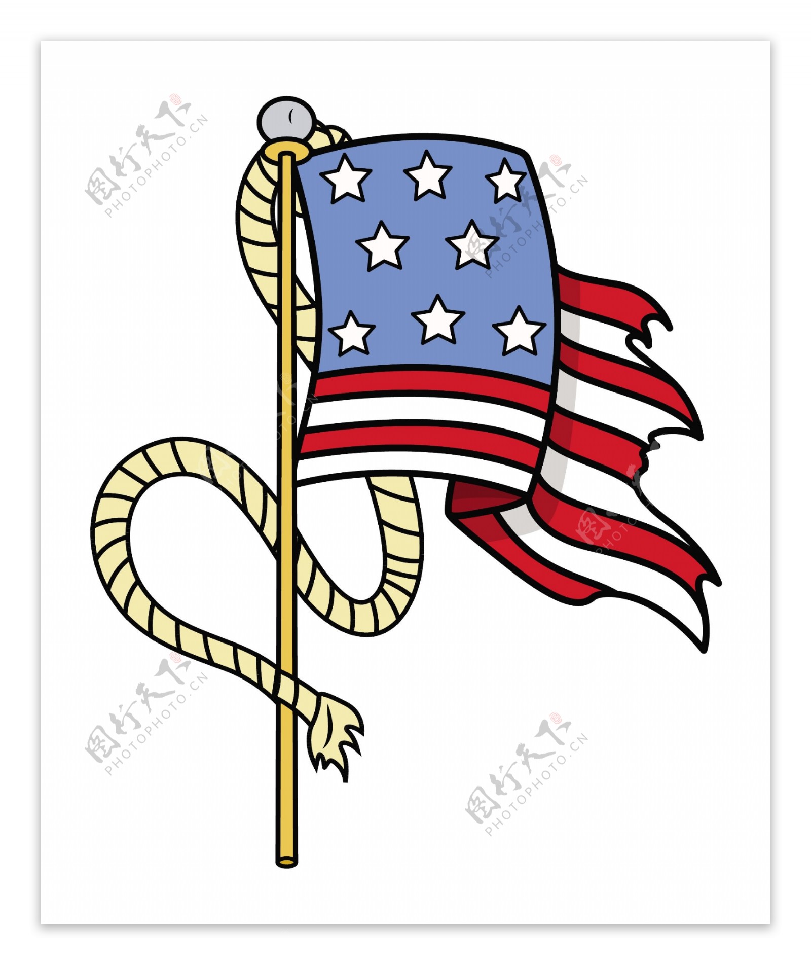 旧的美国国旗卡通纹身矢量插画