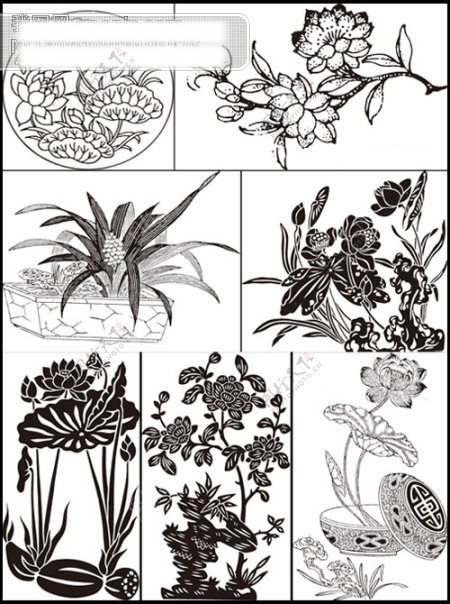 七款素描植物矢量素材