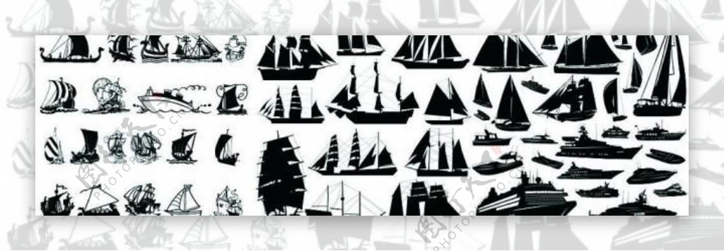 多款帆船船只剪影矢量素材图片