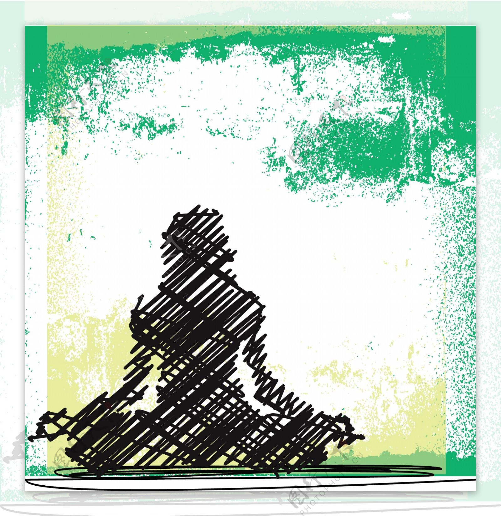 女人的冥想和做瑜伽的矢量插图摘要素描