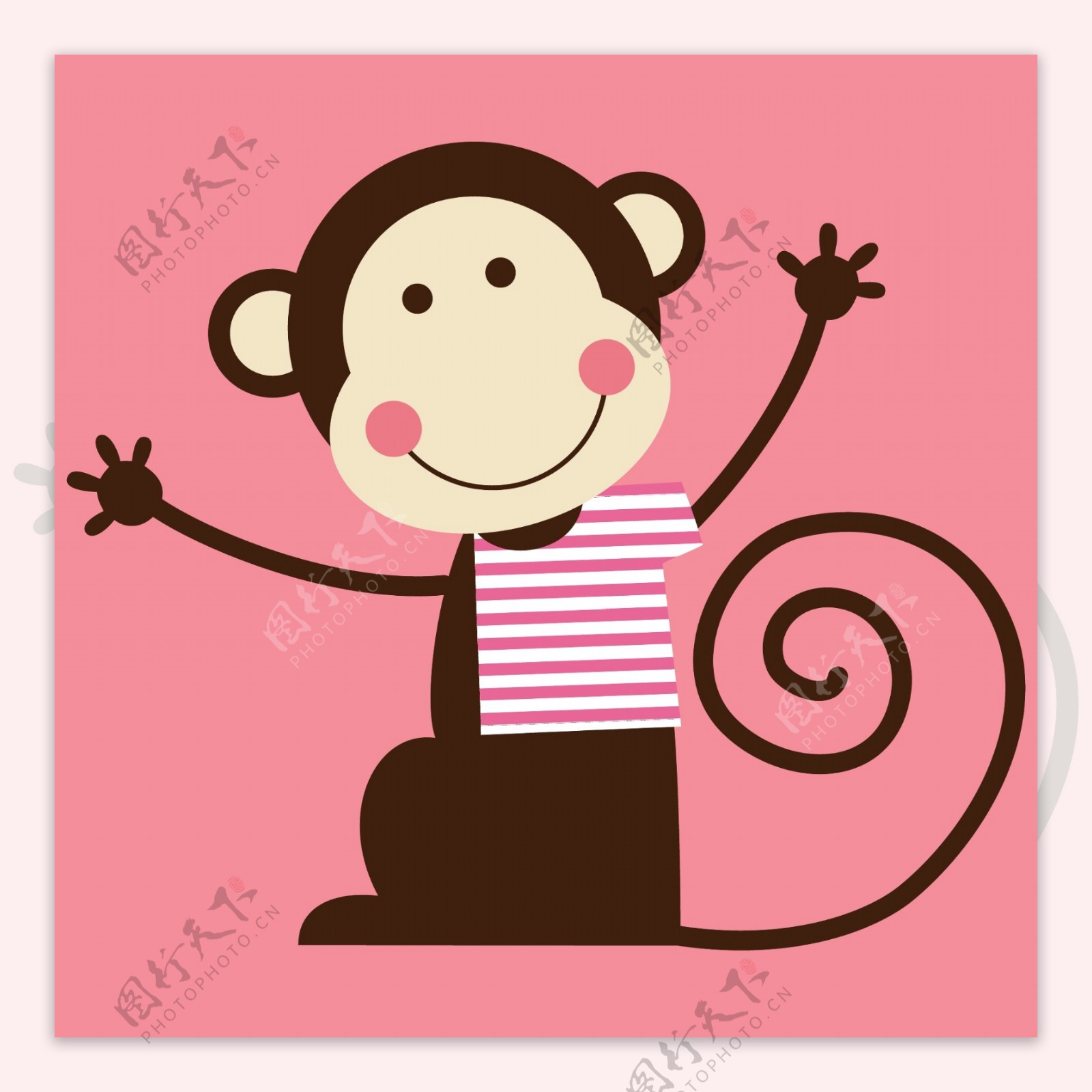 印花矢量图T恤图案可爱卡通动物猴子免费素材
