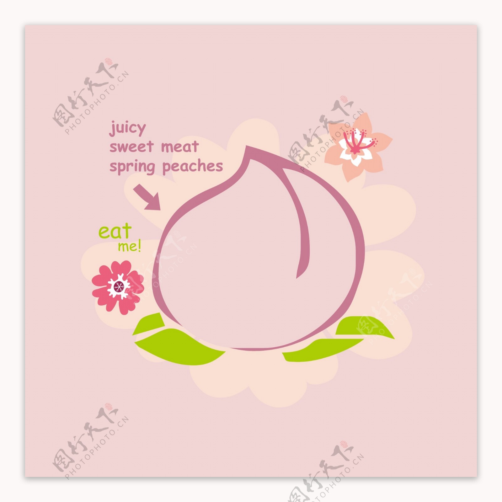 印花矢量图生活元素桃子植物花朵免费素材