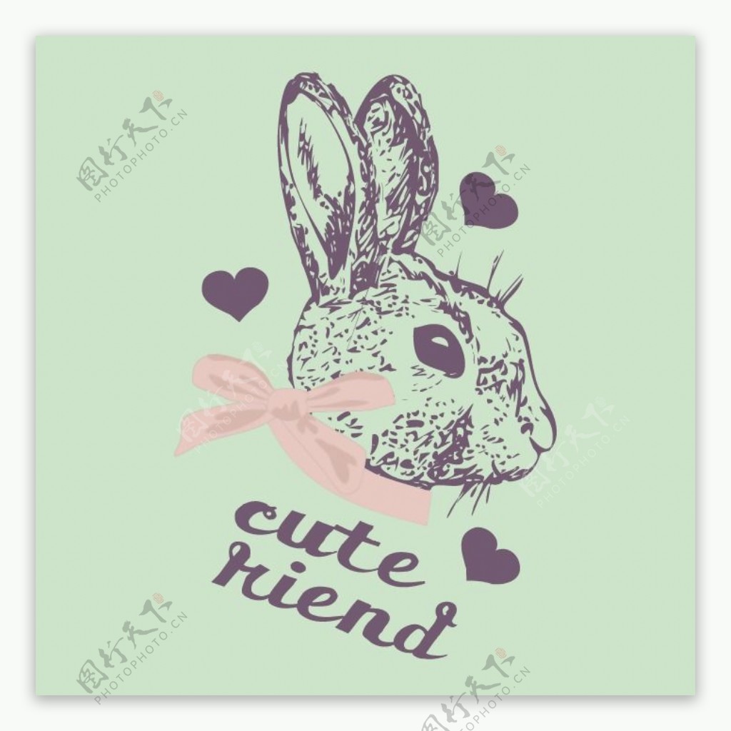 印花矢量图T恤图案图文结合动物兔子免费素材