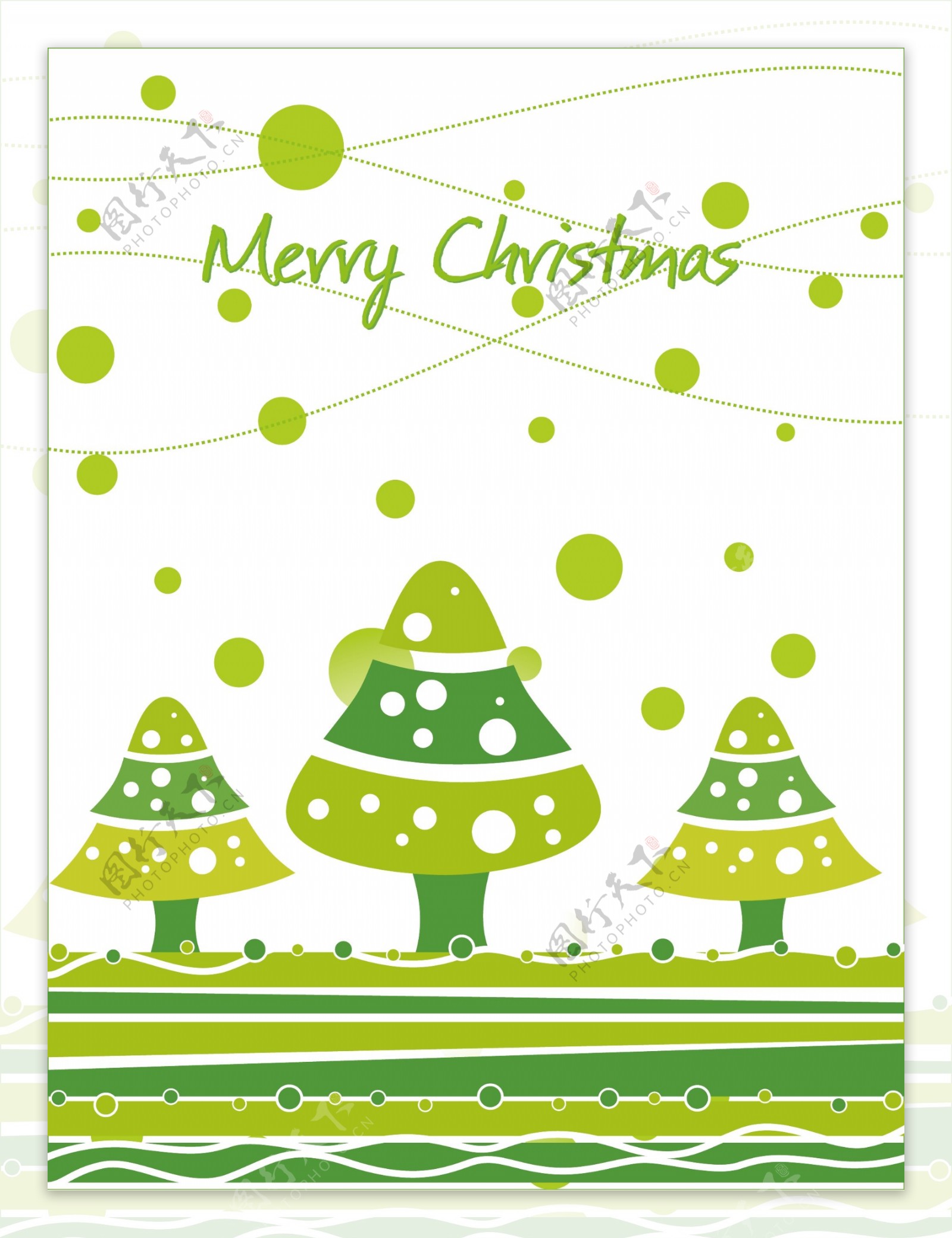 绿色的圣诞树和雪花的卡通
