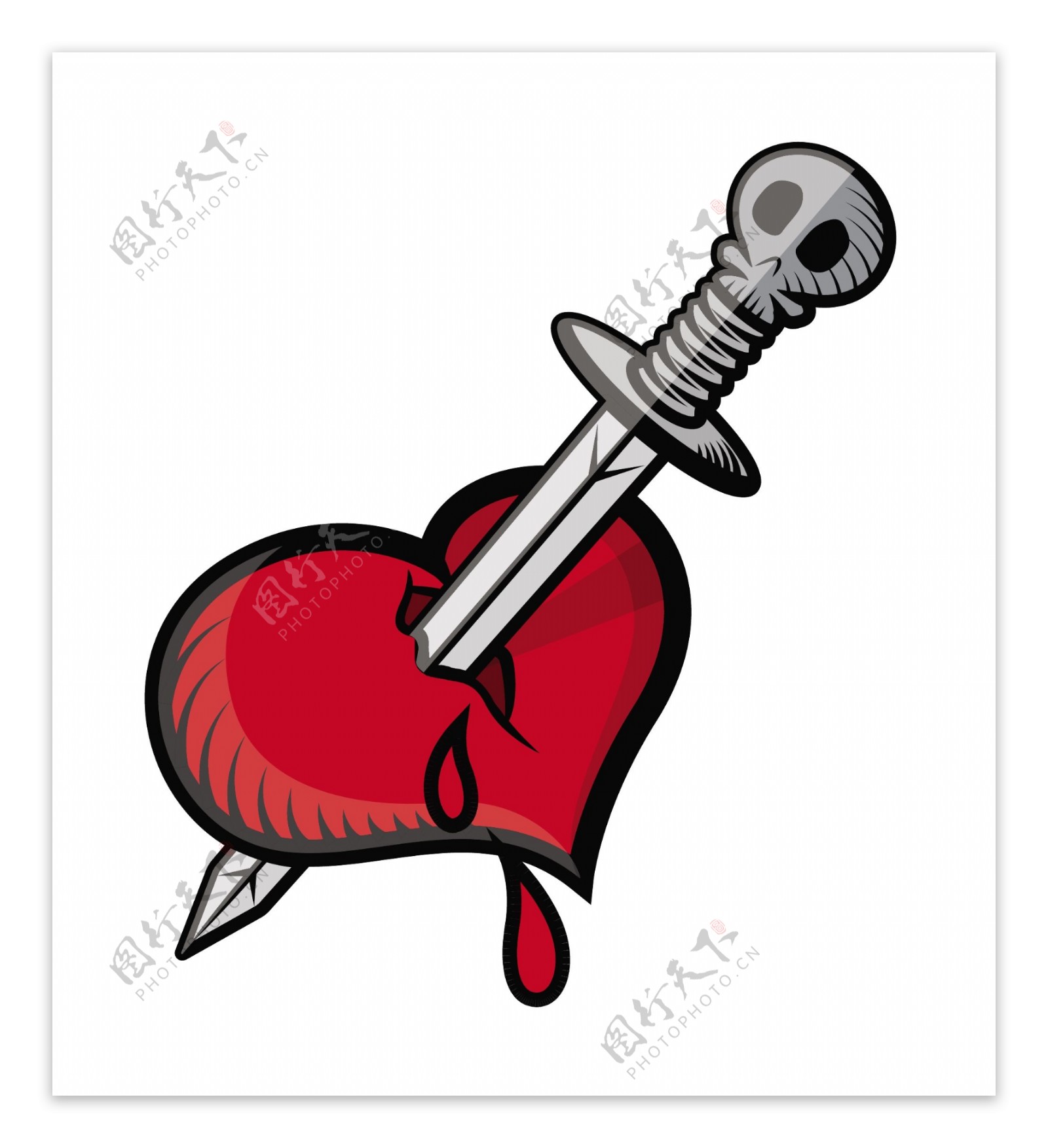 在心脏的纹身矢量插画的剑