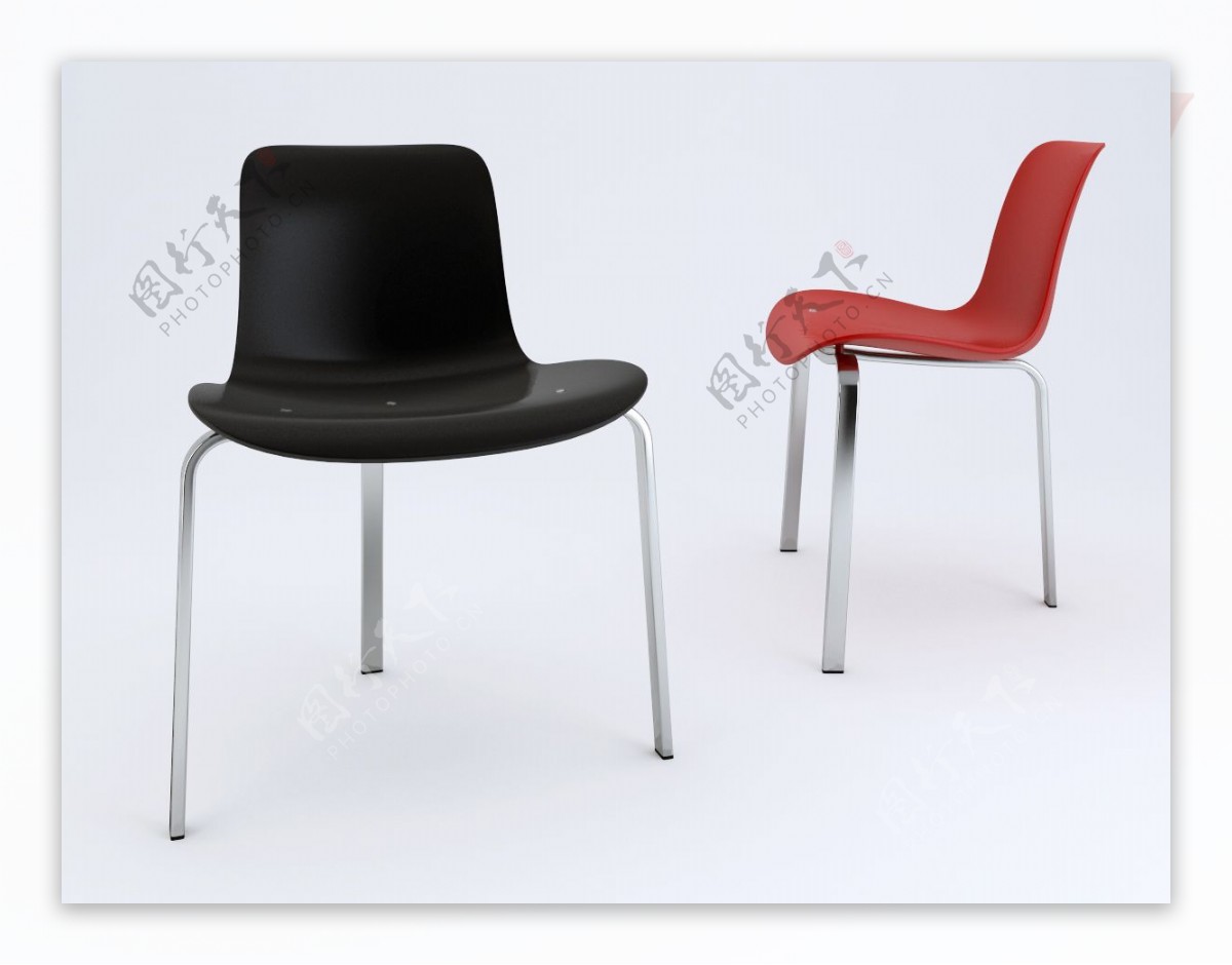 红和黑3腿两个椅子FritzHansenPK8chair3Dmodel