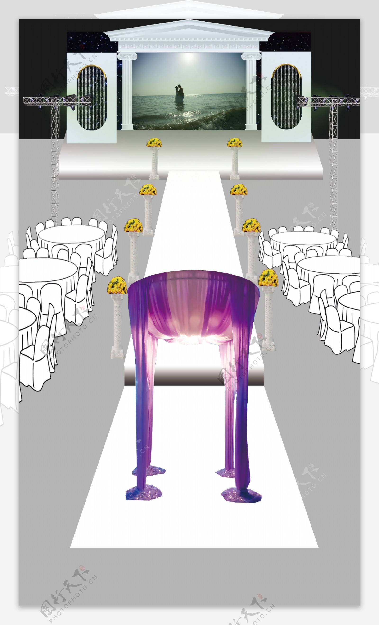 婚礼现场3d效果图紫色