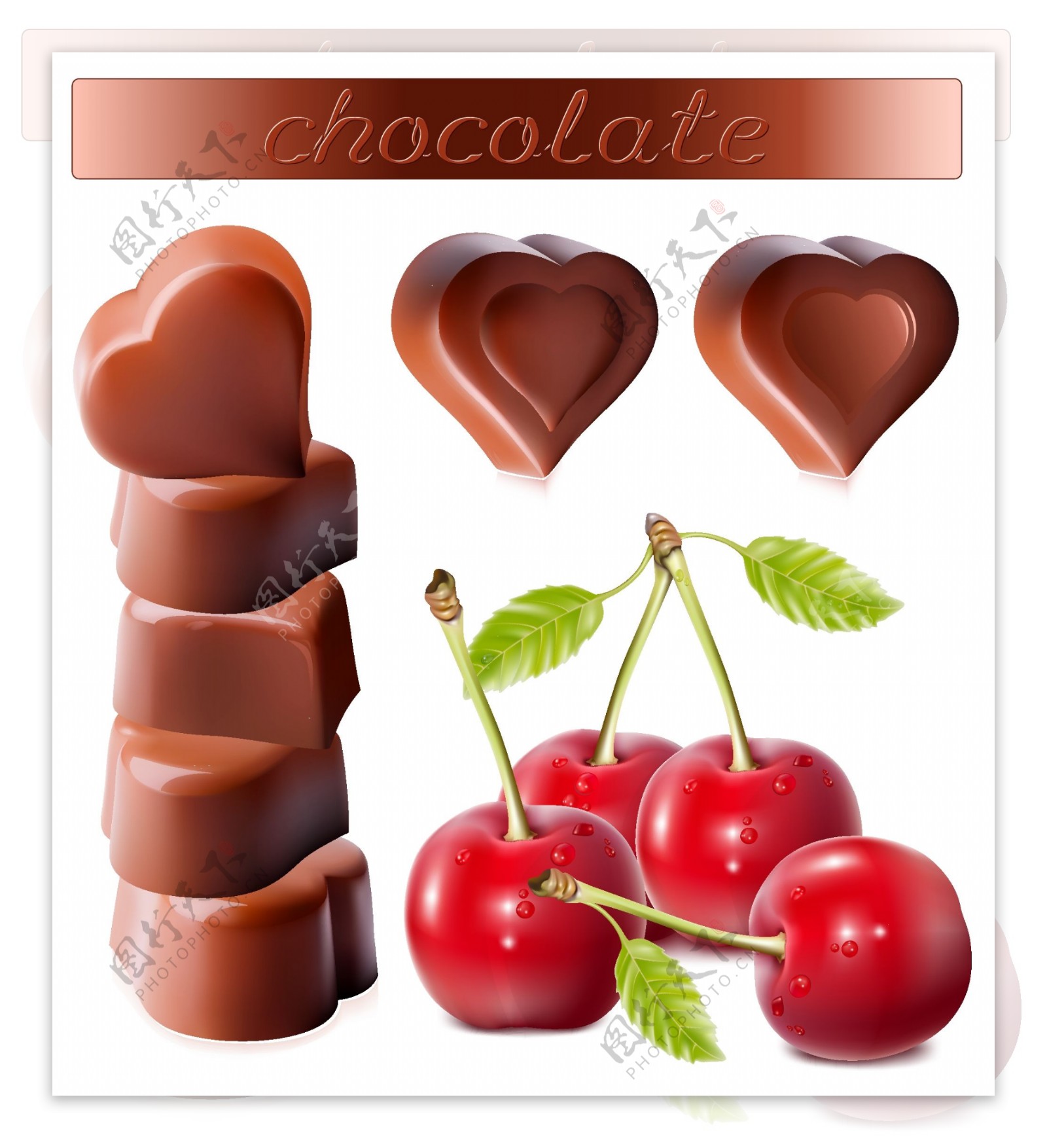 矢量素材樱桃与心形巧克力