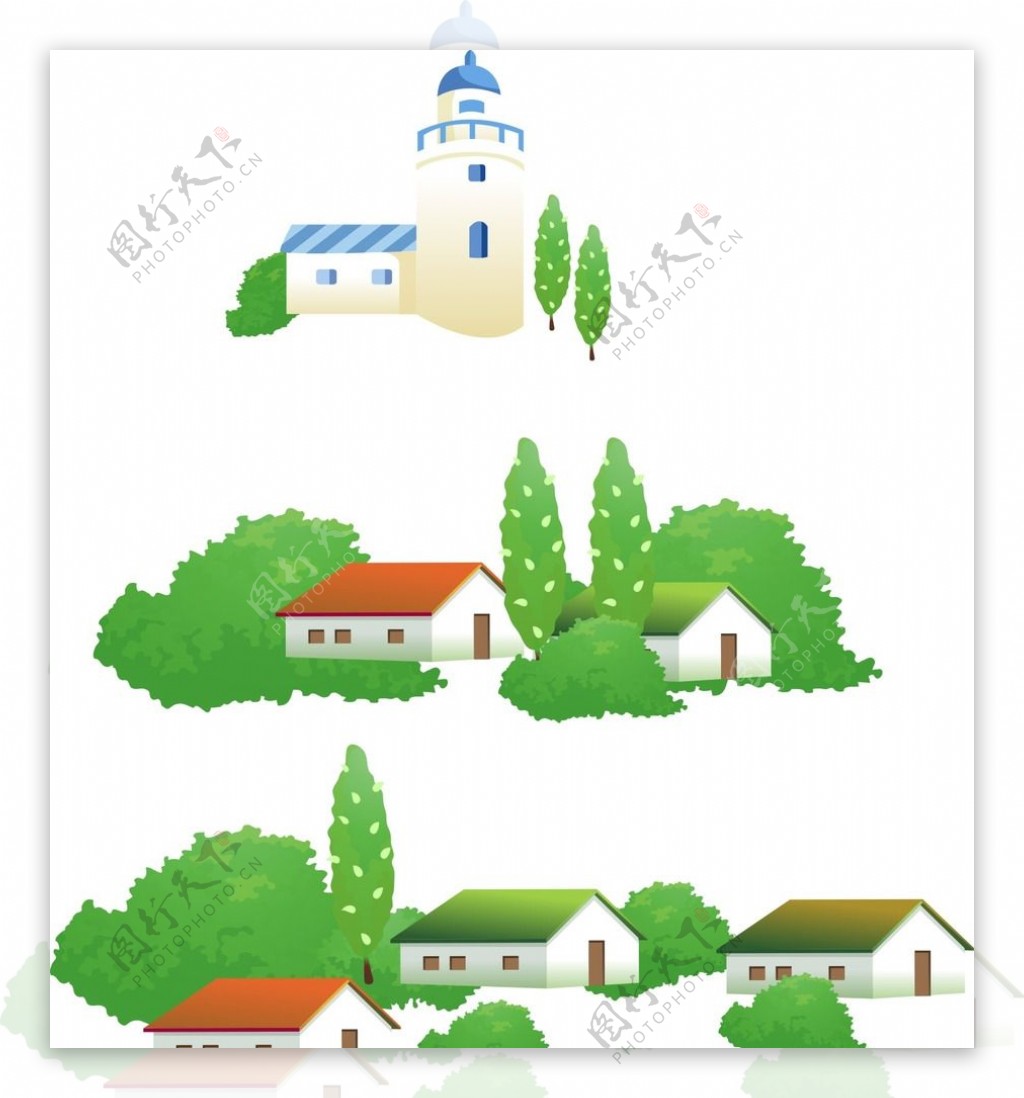 树木房子城堡图片