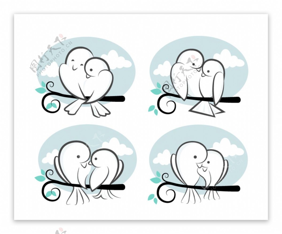 卡通亲吻情侣鸟矢量素材下载图片素材-编号26387056-图行天下