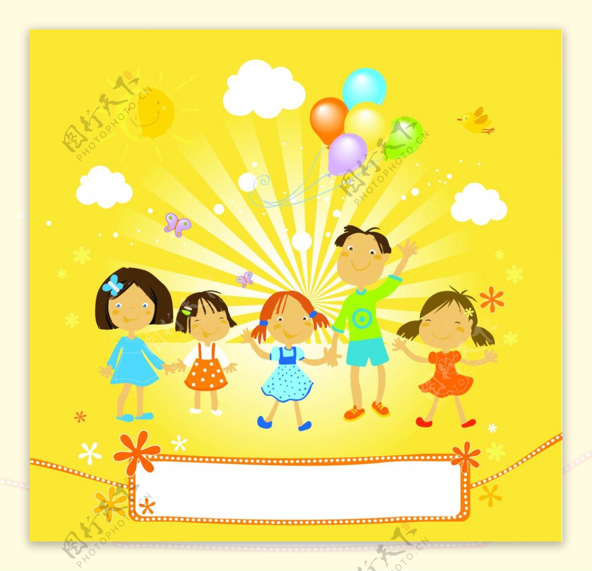 可爱儿童和气球背景图片