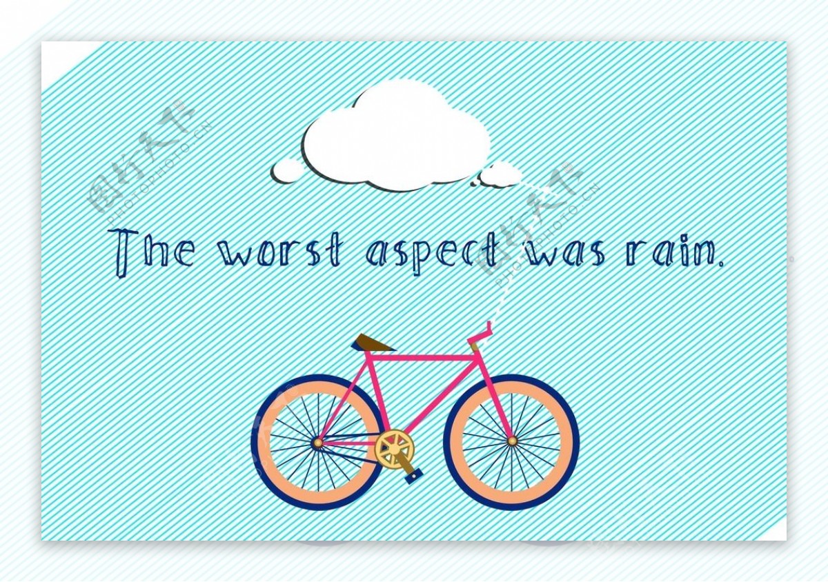 手绘下雨自行车插画图片
