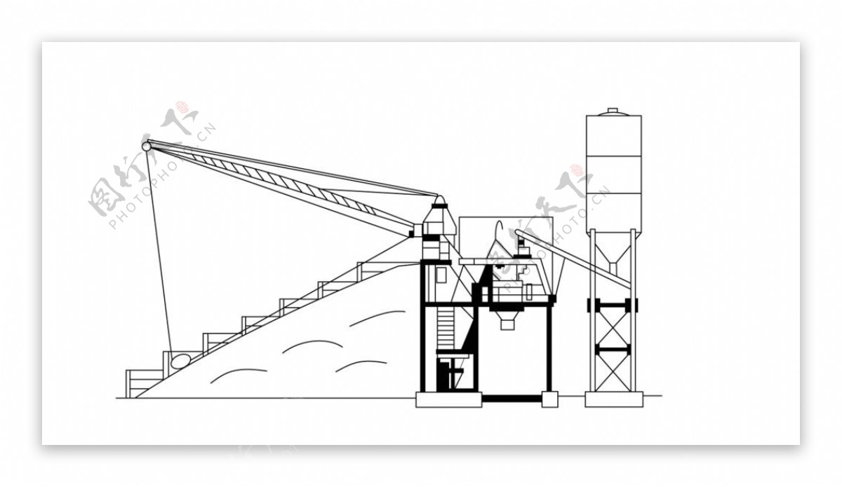 水平式混凝土制备设备矢量示意图图片