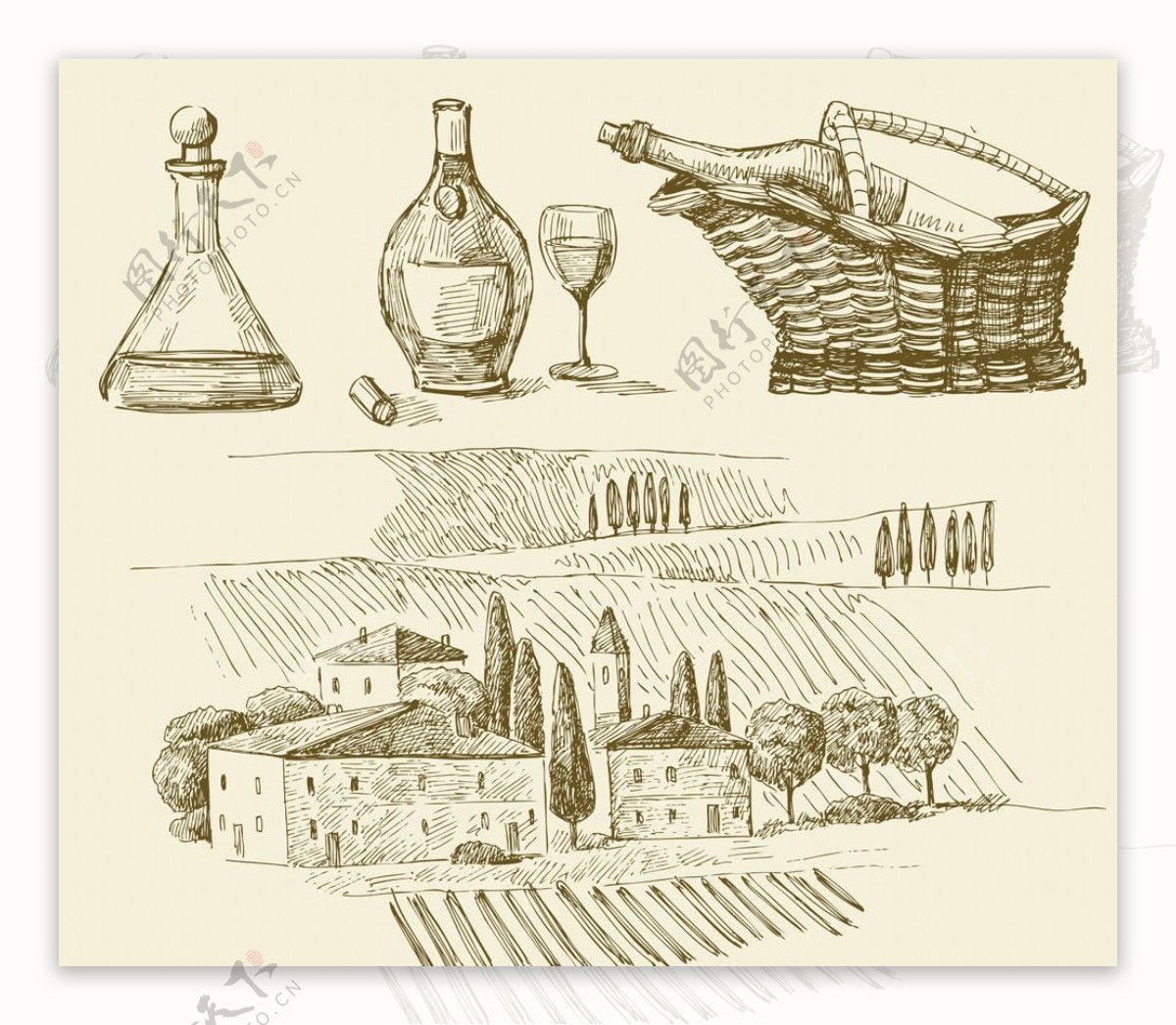 手绘葡萄酒素材图片