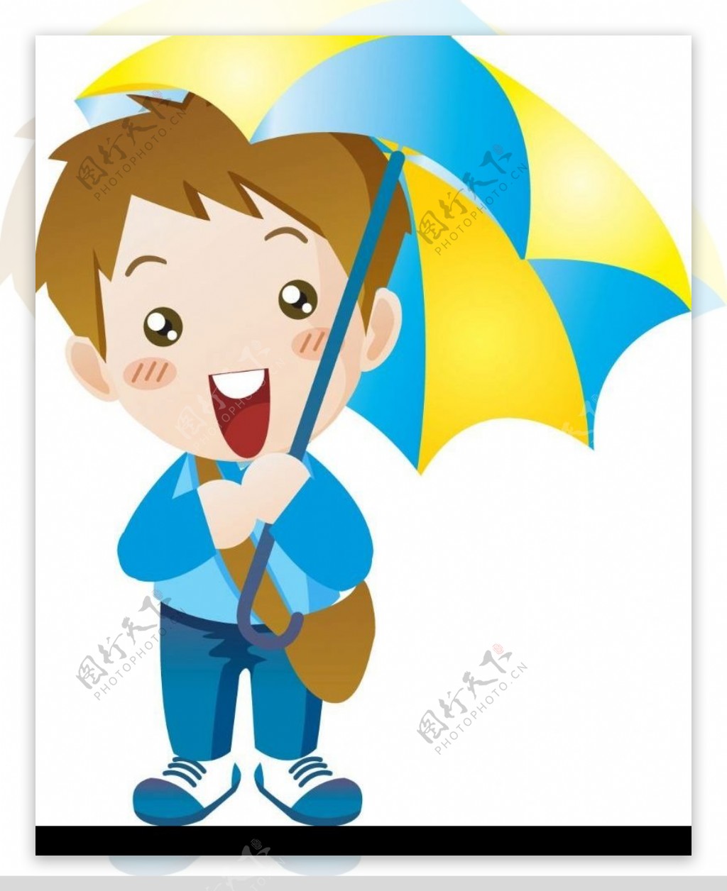 卡通手绘人物男孩恶劣天气安全撑伞透明底免抠图片素材下载推荐-PPT家园