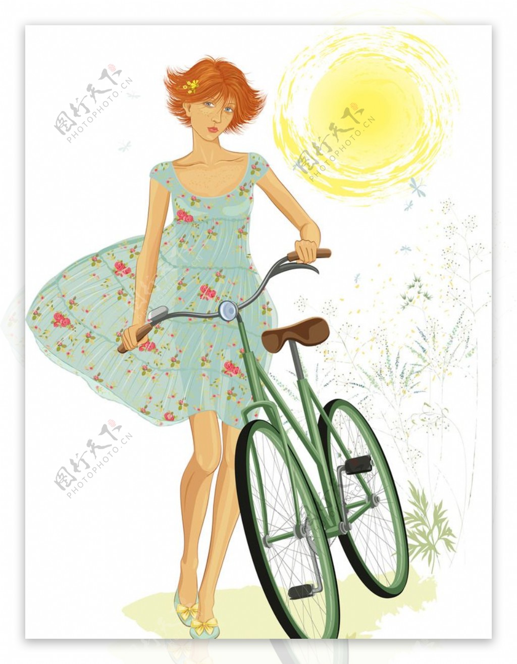 骑自行车的少女图片