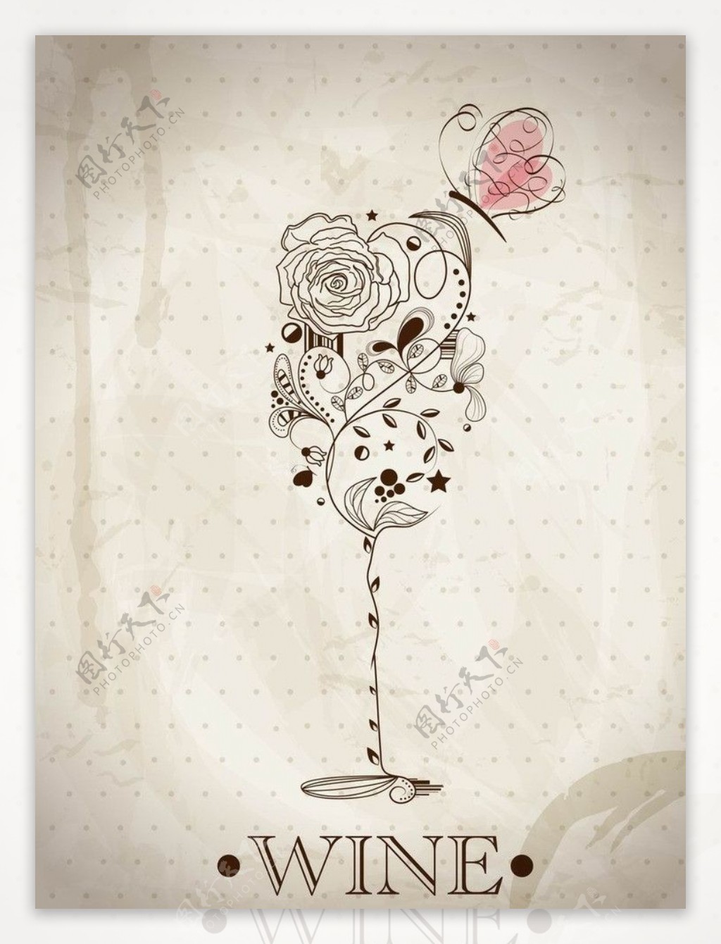 酒杯花纹爱心玫瑰图片