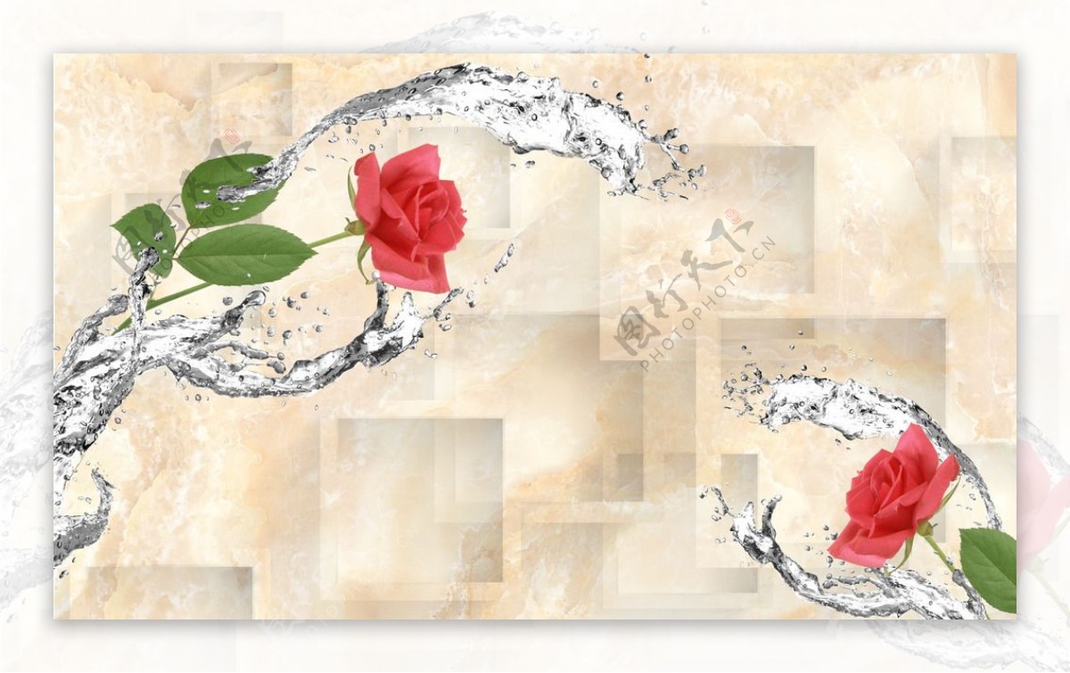3D玫瑰水纹图片
