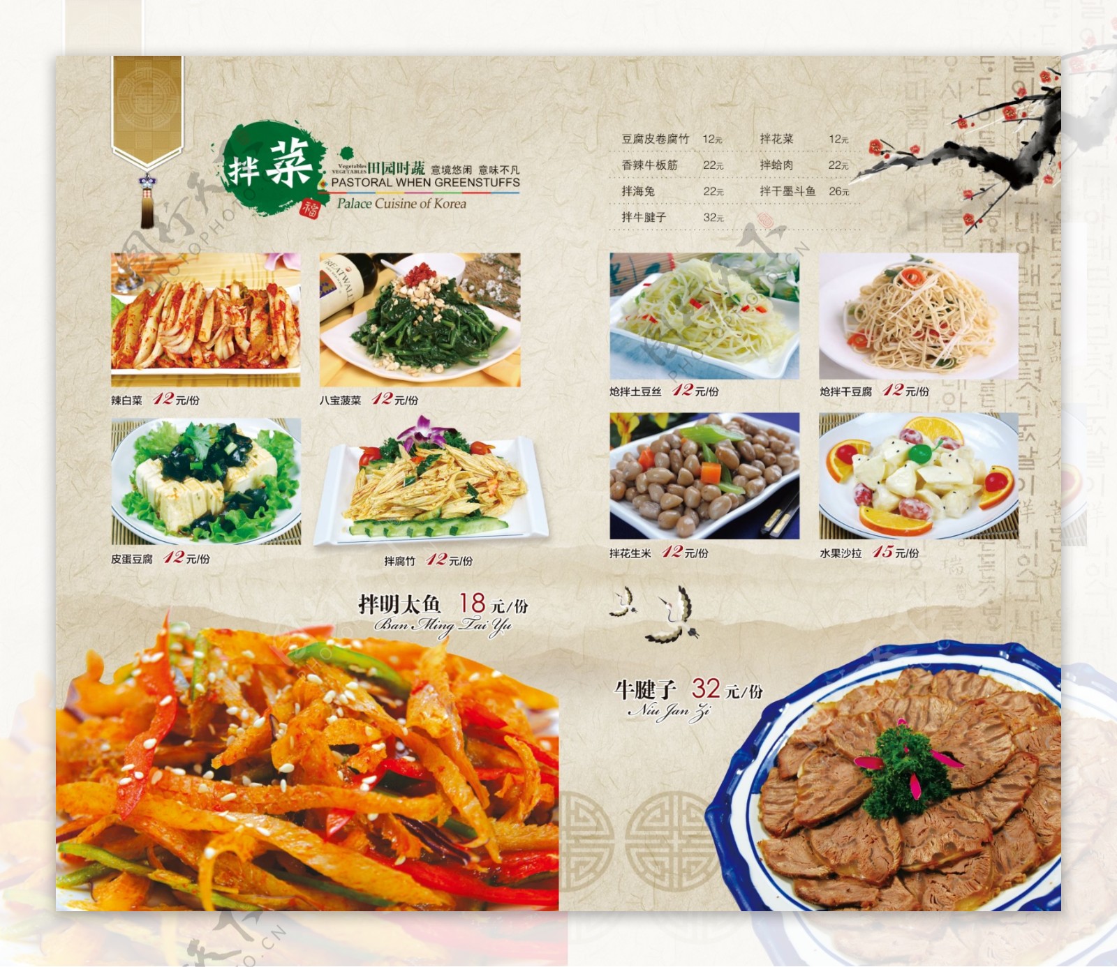 中韩菜谱菜单精美高档食谱图片