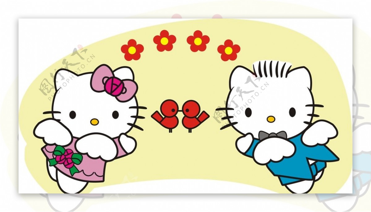 可爱卡通KT猫夫妇图片