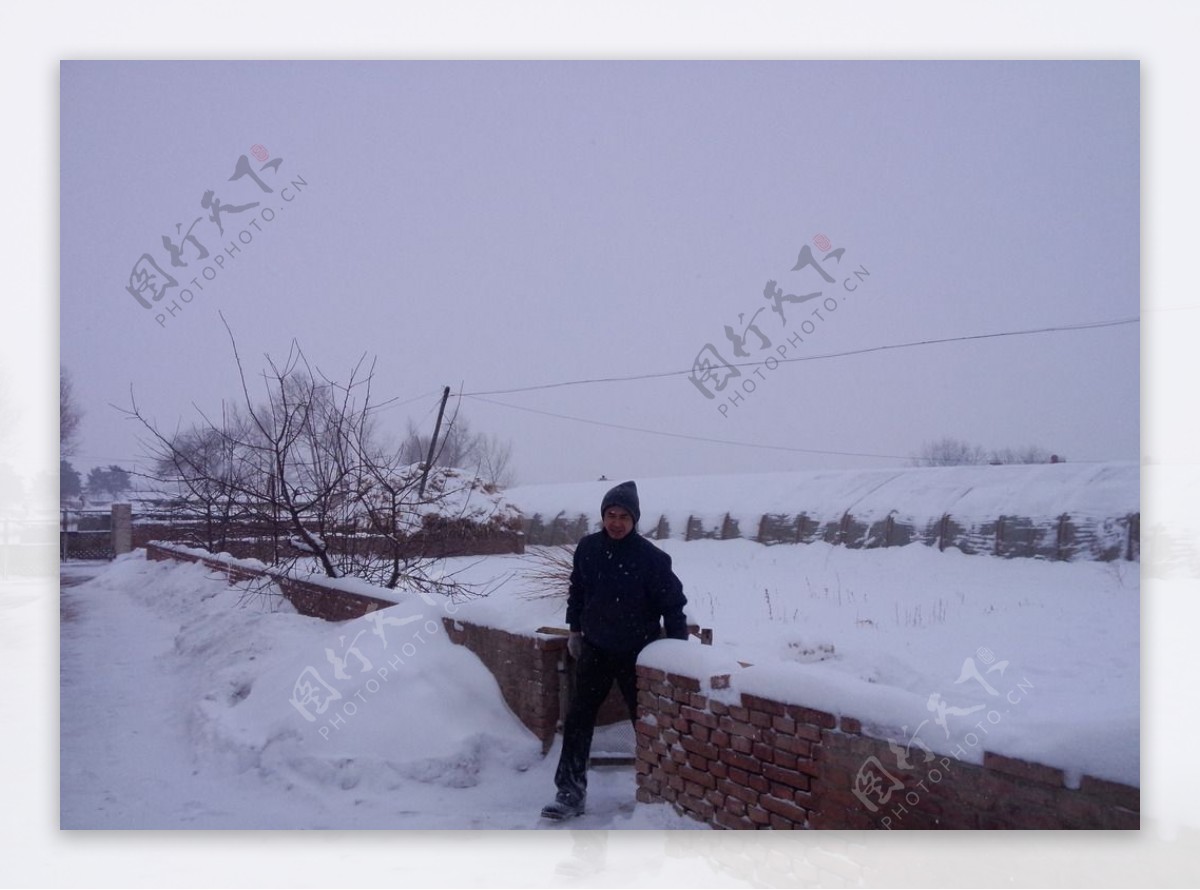 东北农村下大雪扫雪图片