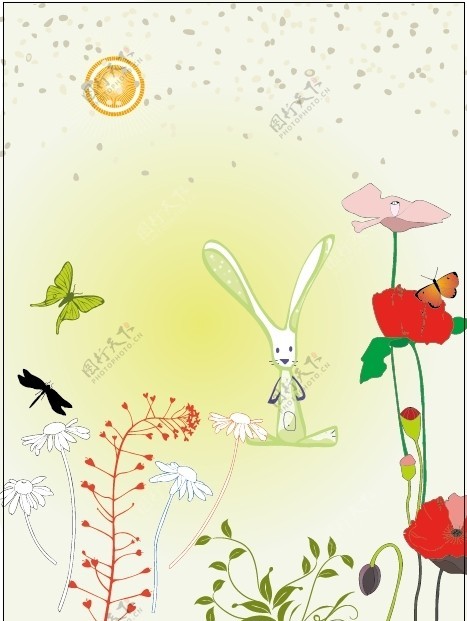 花朵草小兔子太阳图片