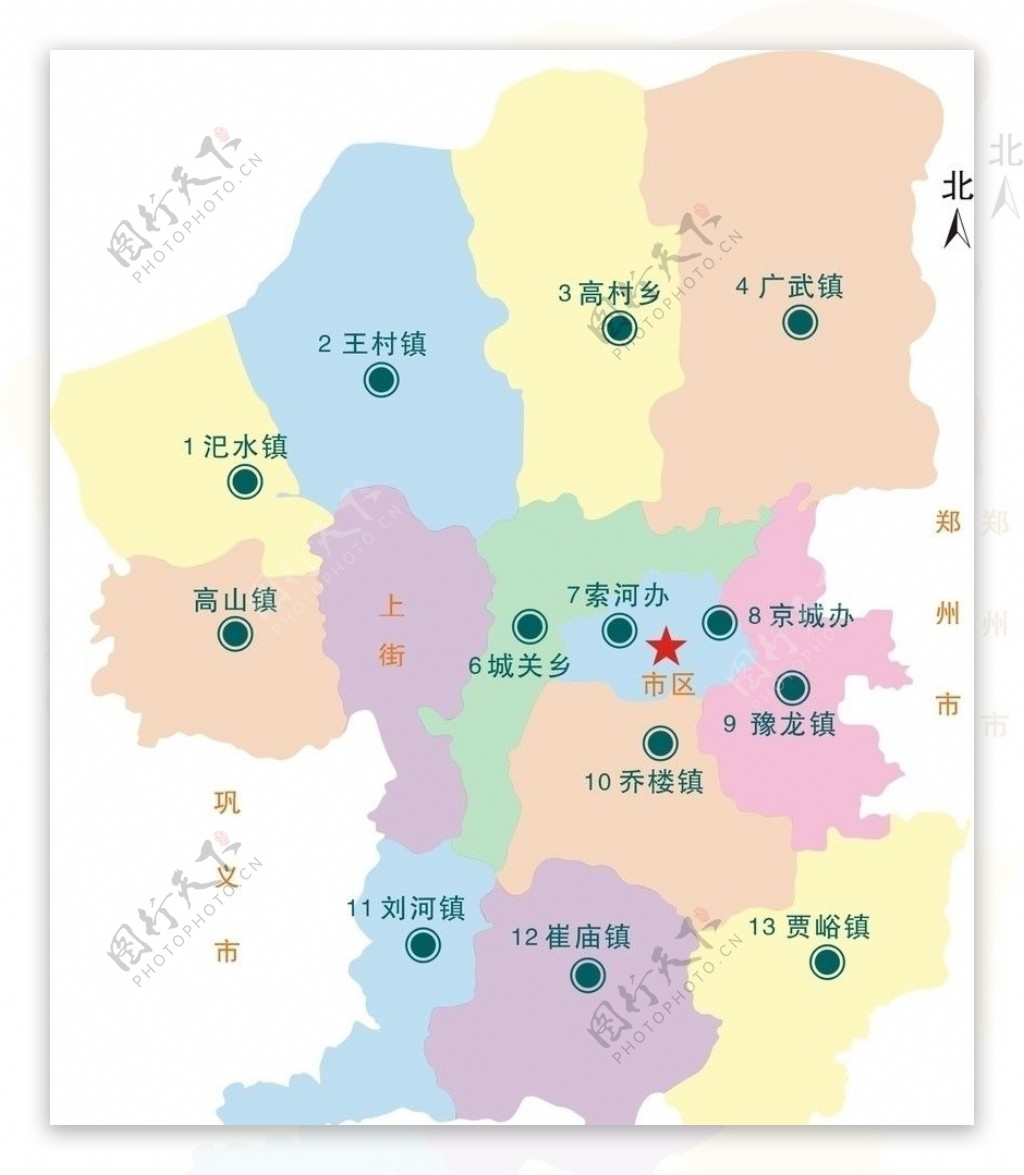 河南省荥阳市区域划分矢量图图片