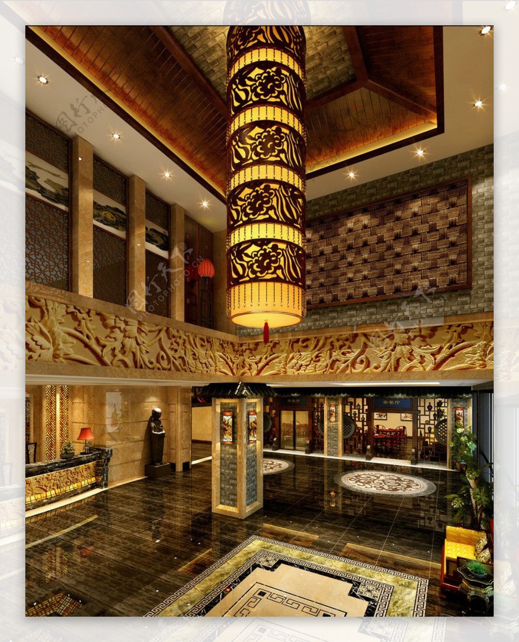 中式酒店大厅效果图图片
