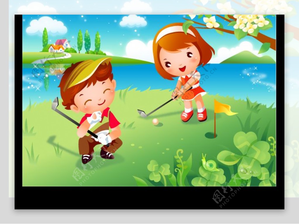 矢量欢乐儿童节高尔夫男女孩图片