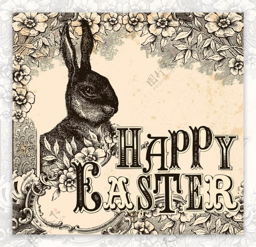 复活节兔子花纹图片