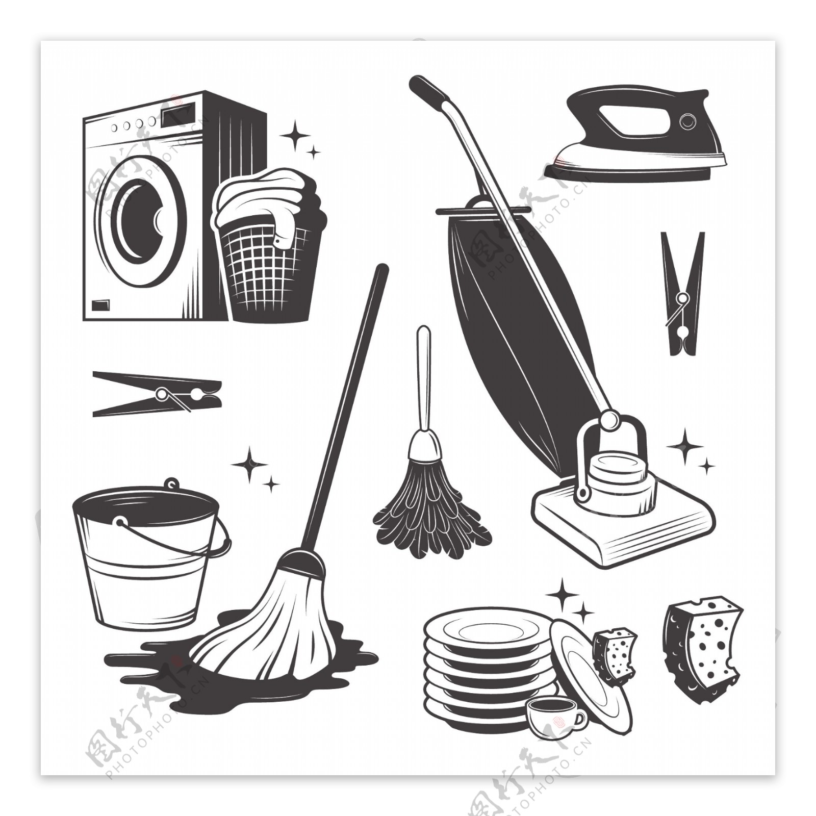 7款家庭清洁工具设计矢量素材图片
