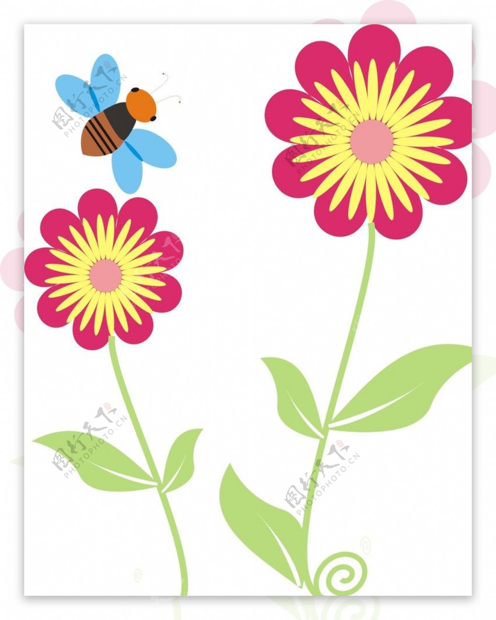 自创花朵蜜蜂矢量图图片