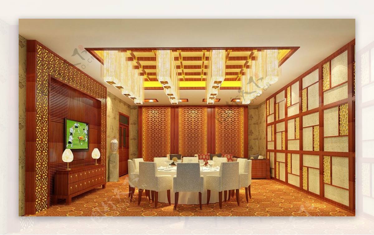 豪华中式餐厅包厢效果图图片