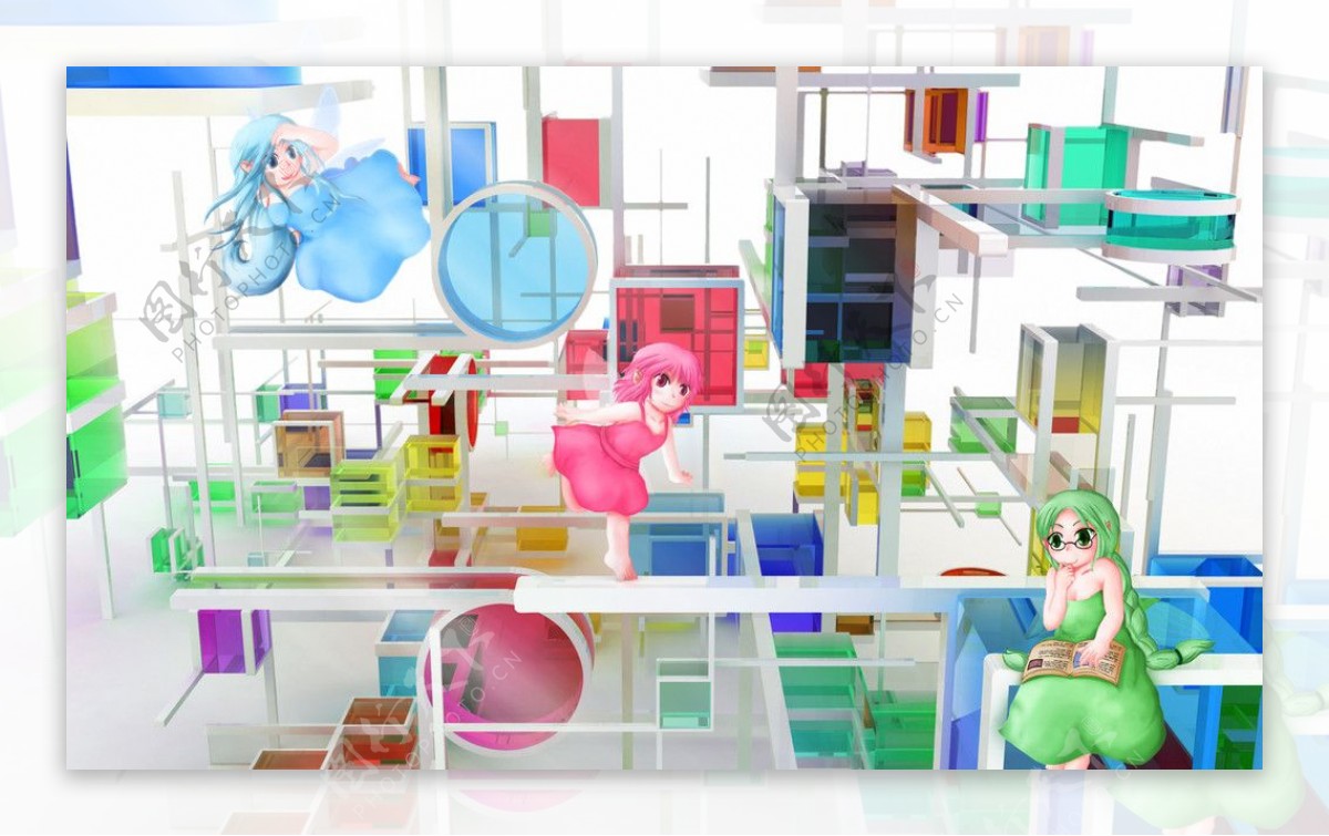 迷宫抽象梦幻水晶色彩绚烂3D三维立体科幻广告电脑设计图片