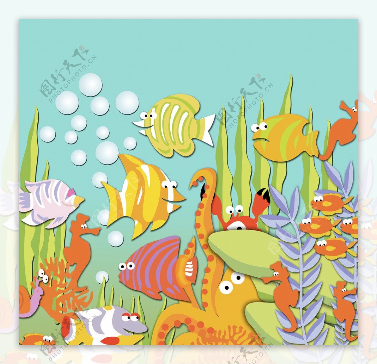 海底生物鱼海底世界海草大海气泡图片