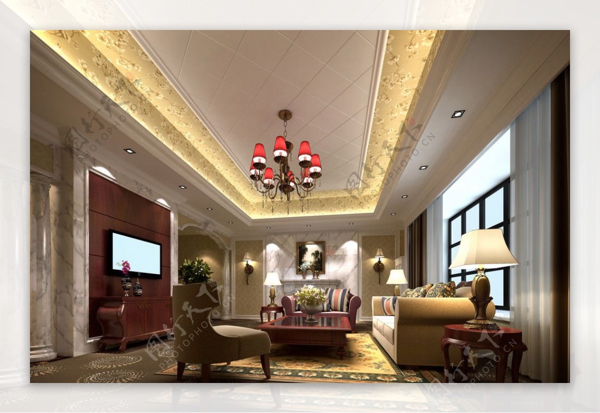 别墅设计豪华室内客厅设计3D效果图制作图片