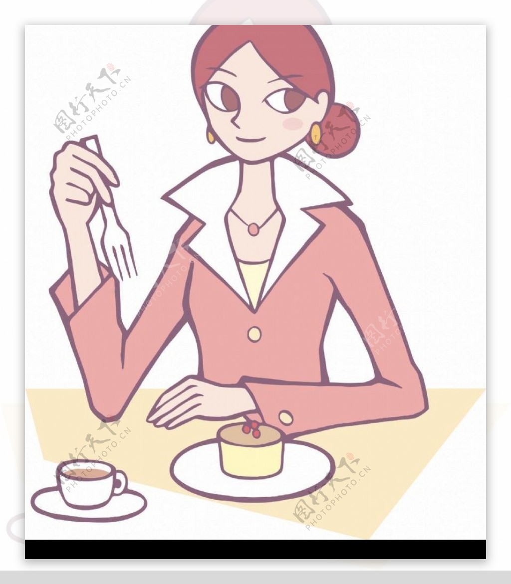 卡通美女喝茶图片