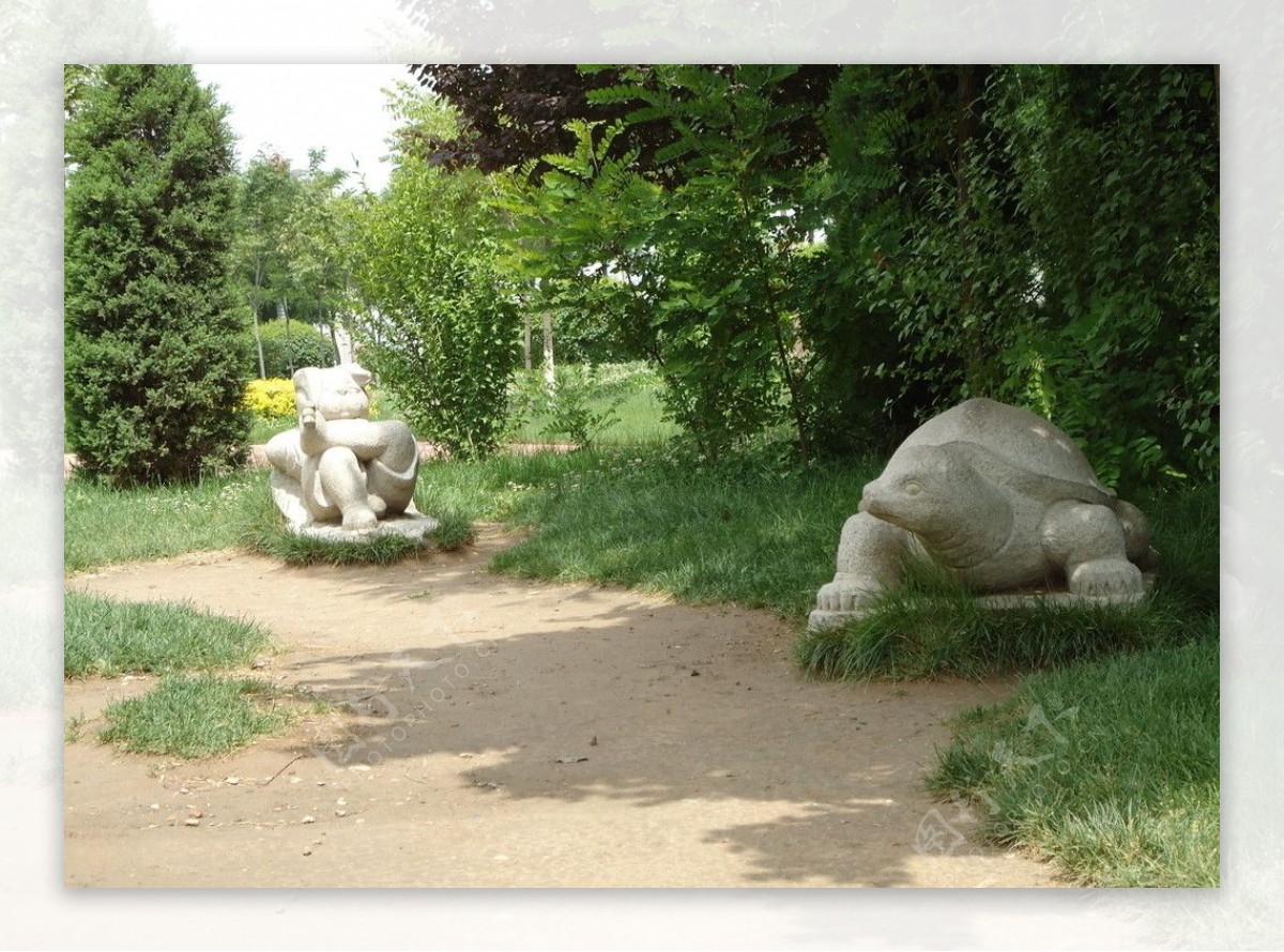 成语雕塑龟兔赛跑图片