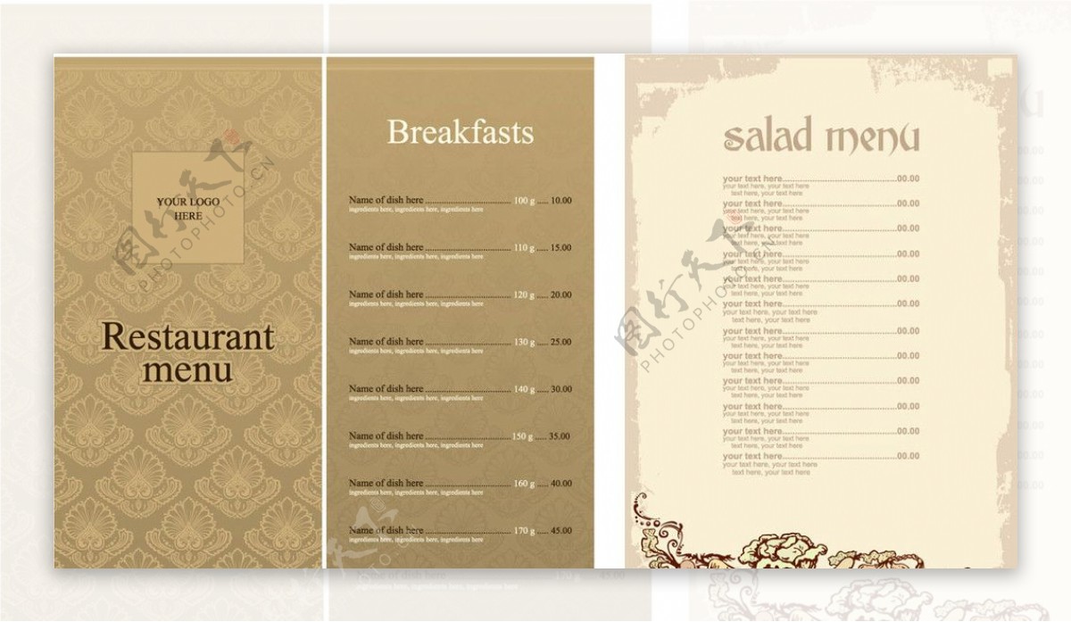 西餐厅菜单矢量素材图片
