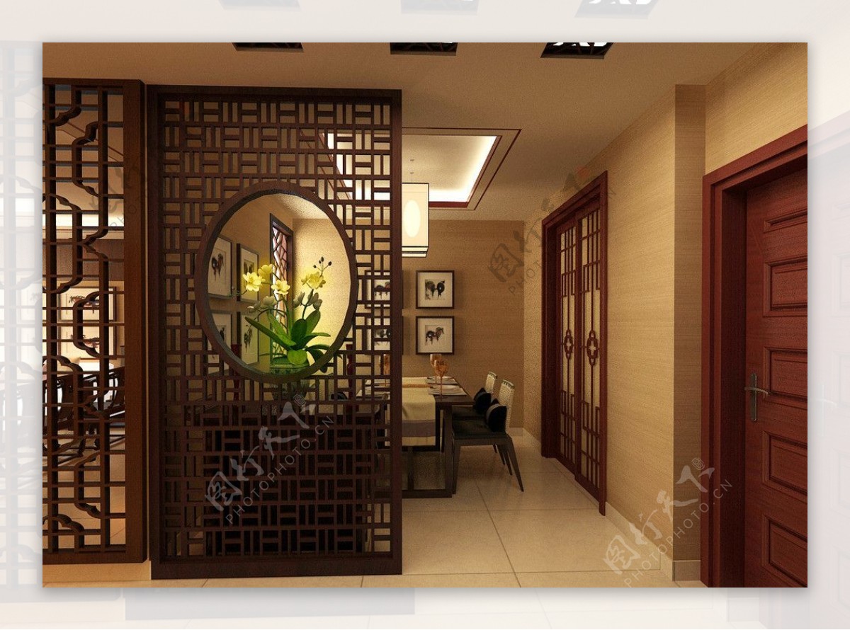 中式家装客厅餐厅模型图片