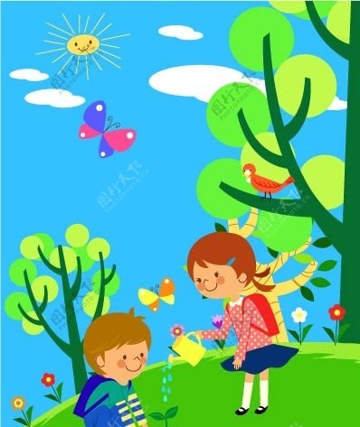 儿童植树图片