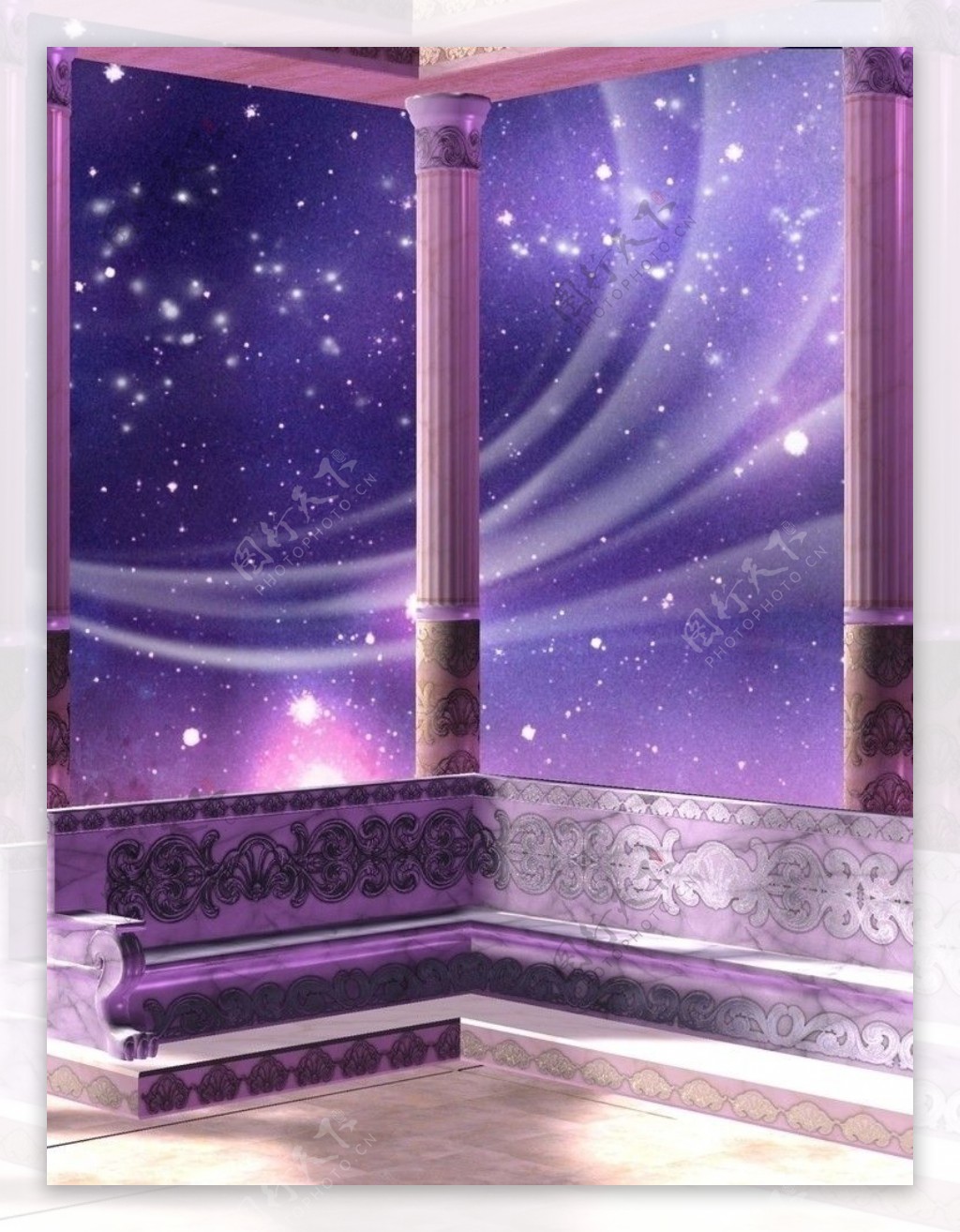 紫色浪漫线条星光背景影楼背景图片
