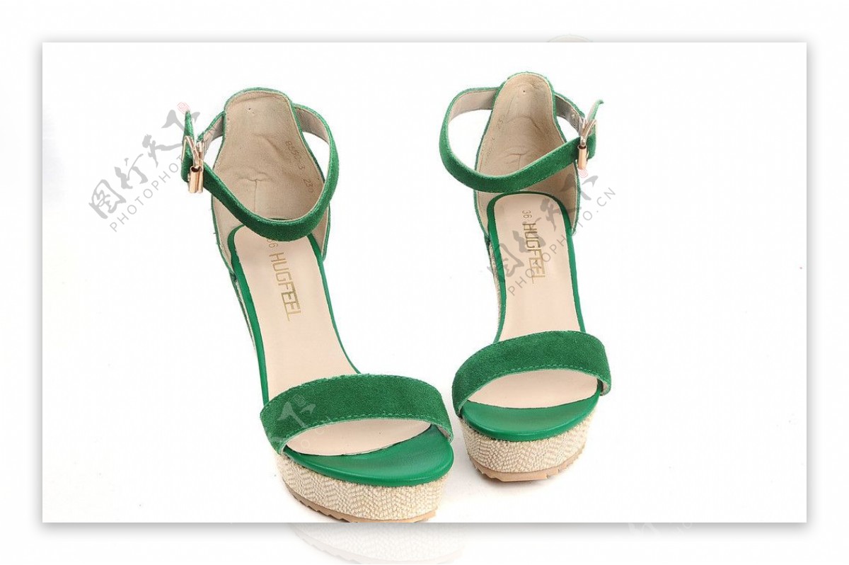 草绿色女款坡跟厚底凉鞋图片
