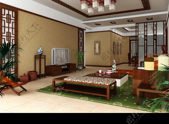 中式家装模型图片