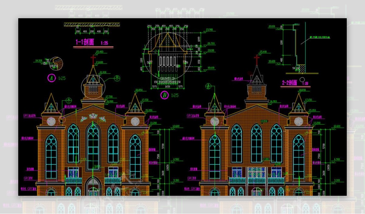 某教堂北南立面图图片