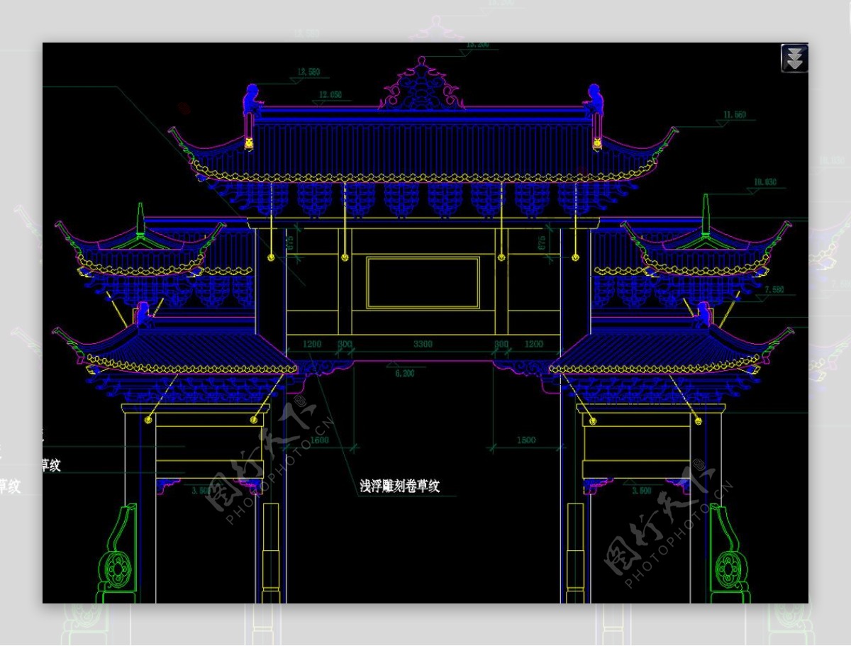 中式构造牌坊施工图图片