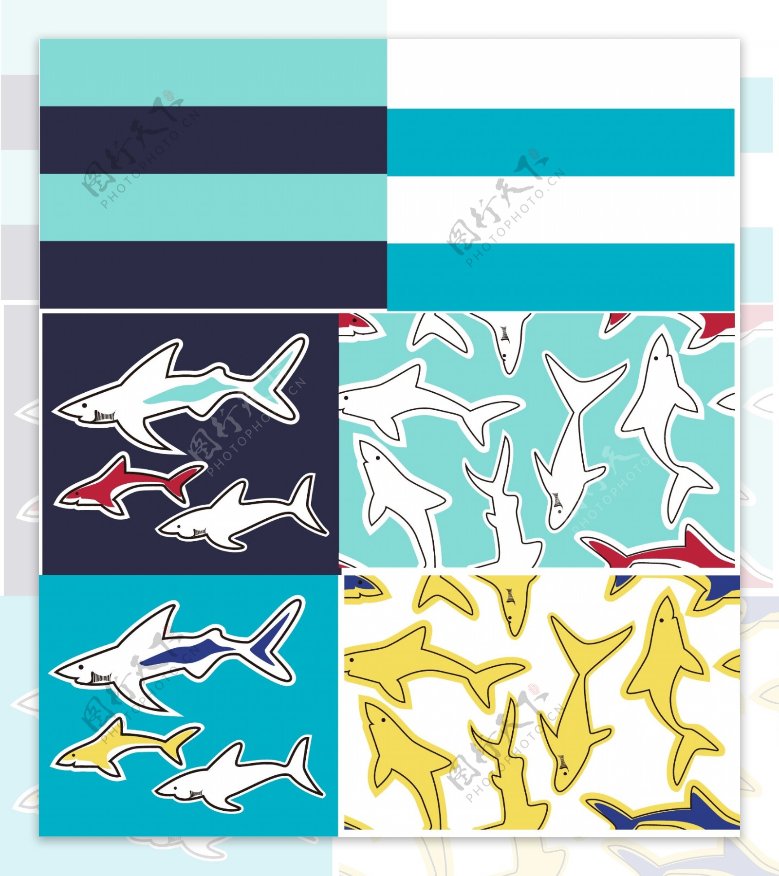 鲨鱼条子图案循环布花图片