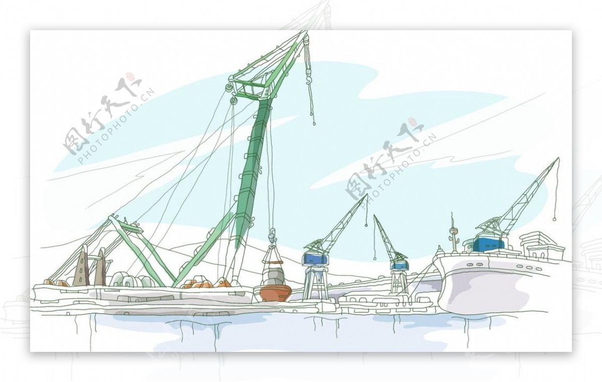 手绘重工业城市的海港图片